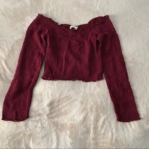 Burgundy off the shoulder urbanoutfitters crop top